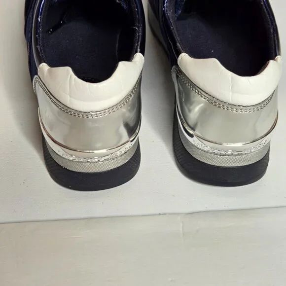 Michael Kors Allie Trainer Admiral Blue Velvet Silver Logo Sneaker Shoes Sz 7.5 - Picture 7 of 9